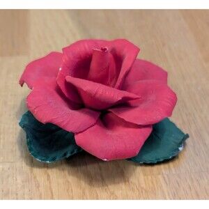 Vintage Capodimonte porcelainRed Rose stamped in Italy Beautiful!